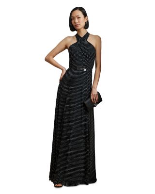 Ralph Lauren - Polka Dot Belted Georgette Halter Gown