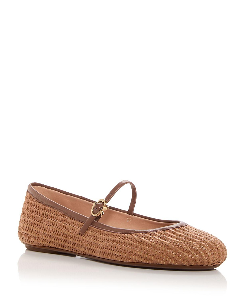 Gianvito Rossi Carla Raffia Ballet Flats In Brown Leather