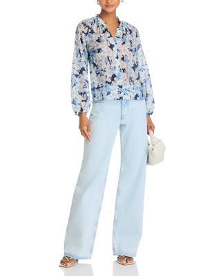 Floral Print Shirred Collar Blouse