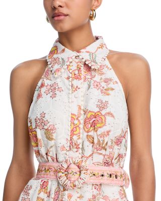 Floral Buckle Belt Button Front Maxi Dress