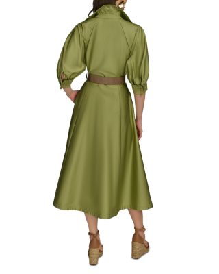 Belted A Line Midi Satin Dress