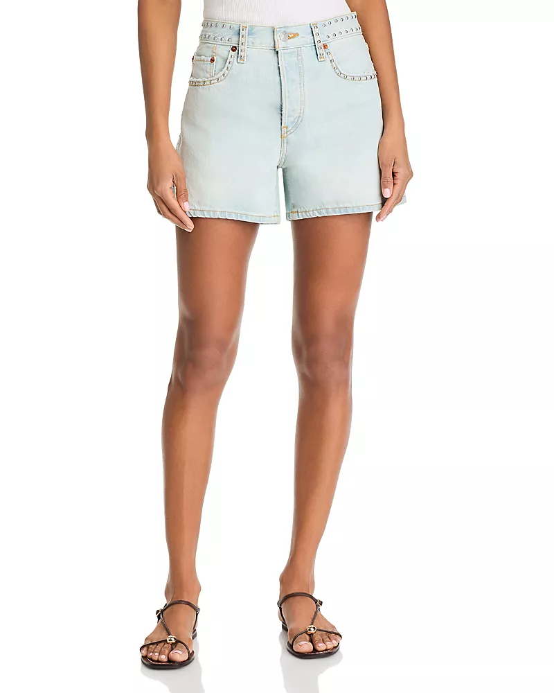 Re/Done Studded Mid Rise Boy Shorts