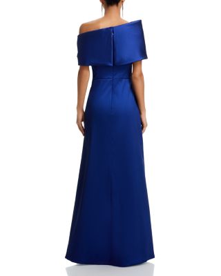 Stretch Mikado Asymmetric Off Shoulder Cuff Gown