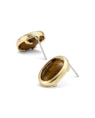 Oval Stone Stud Earrings in Gold Tone - Exclusive