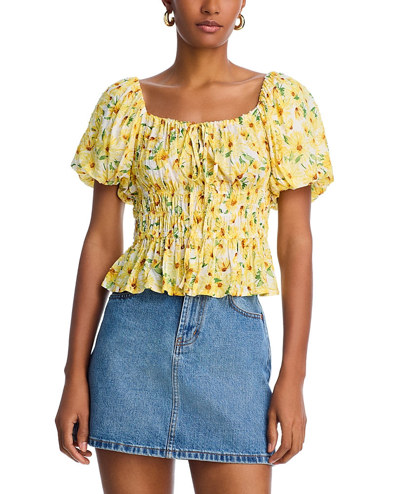 AQUA CINCHED PUFF SLEEVE TOP - EXCLUSIVE