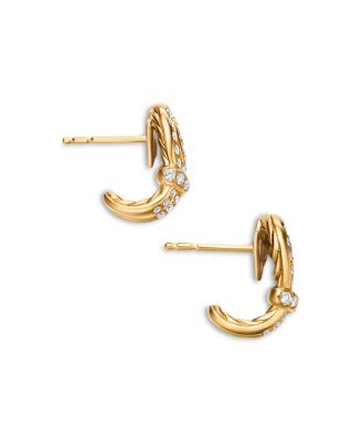 Thoroughbred Loop Huggie Hoop Earrings in 18K Yellow Gold with Pav&eacute; Diamonds