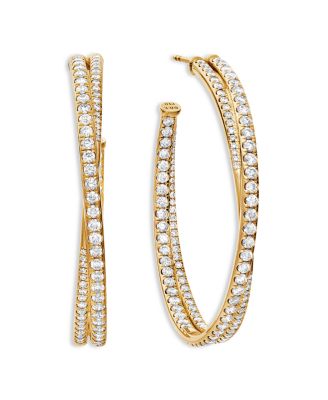 18K Yellow Gold Diamond Crossover Hoop Earrings