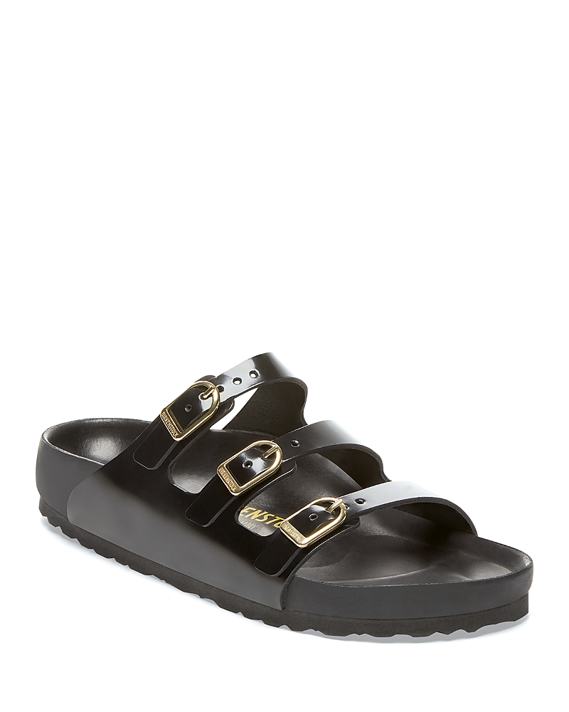 Birkenstock Triple Buckle Open Toe Flat Sandals In Black