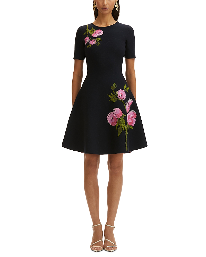 OSCAR DE LA RENTA OSCAR DE LA RENTA SHORT SLEEVE ENGLISH ROSE MINI DRESS