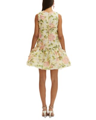 Jewel Neck English Rose Mini Dress