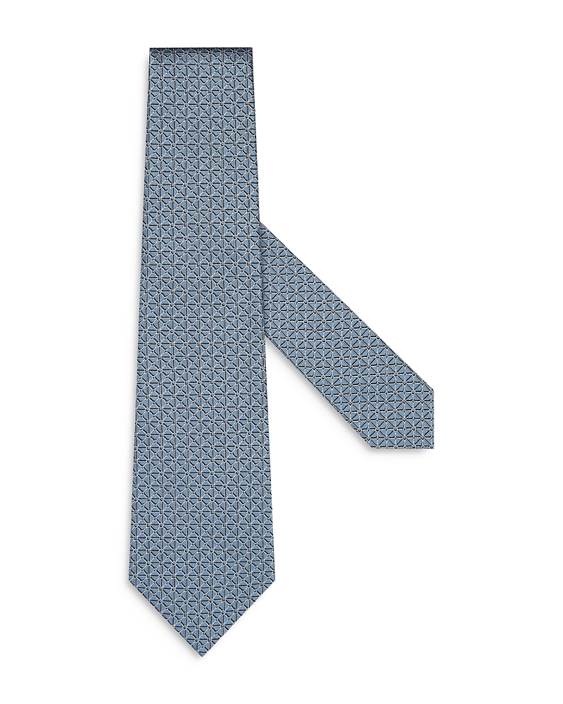 Zegna Geometric Floral Pattern Jacquard Tie In Light Blue