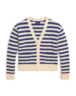Ralph Lauren - Girls' Striped Cotton V-Neck Cardigan - Little Kid, Big Kid