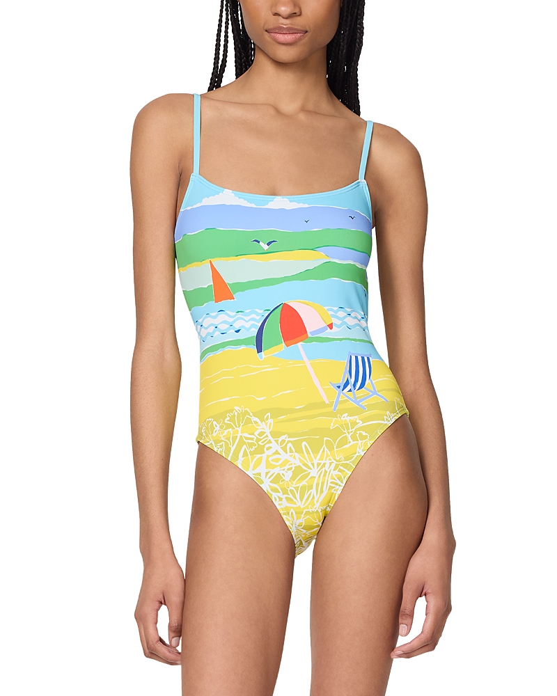 kate spade new york Printed Tie Back One Piece Swimsuit