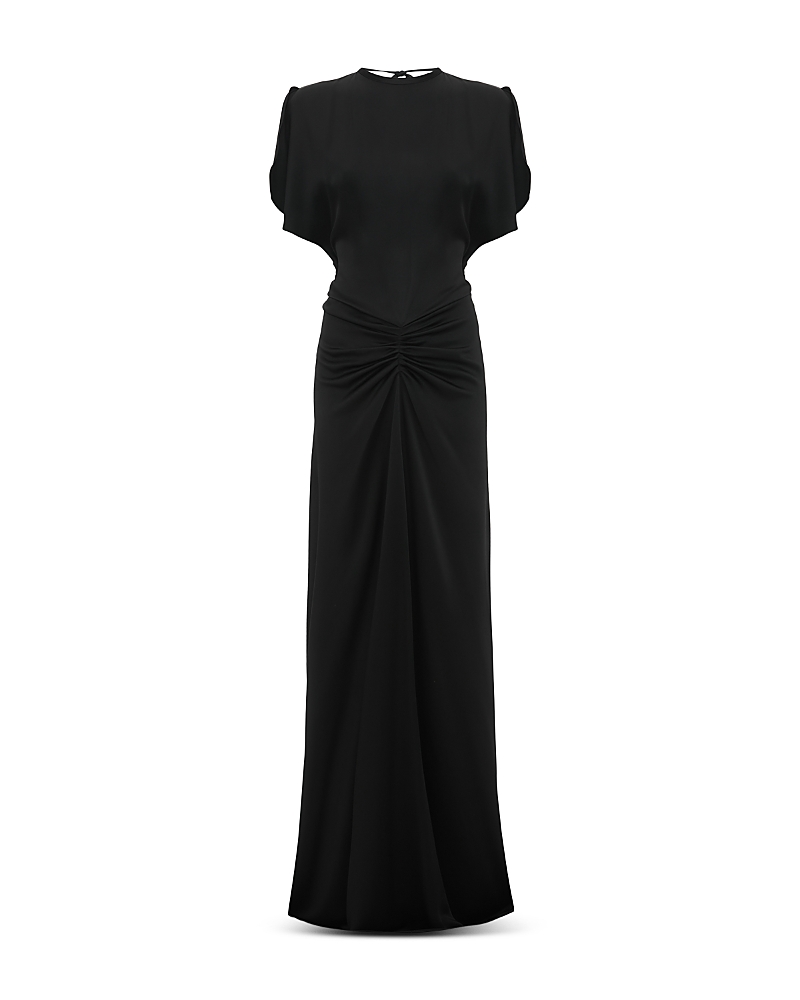 Victoria Beckham Gathered-waist Backless Satin Gown In Black
