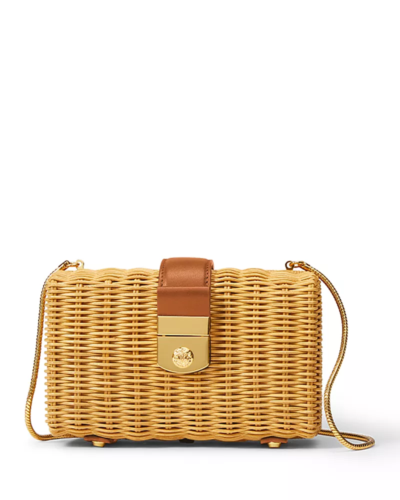 Veronica Beard Lock Box Wicker Clutch Bag