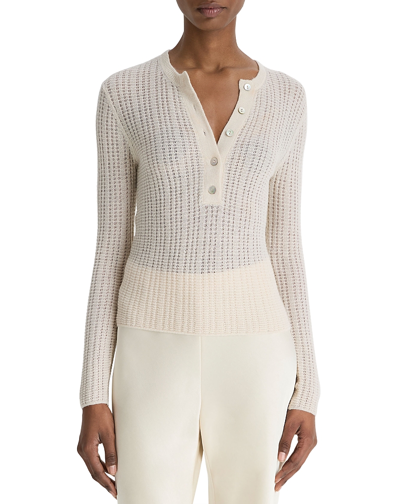 Vince Waffle Knit Henley Sweater In White Sand