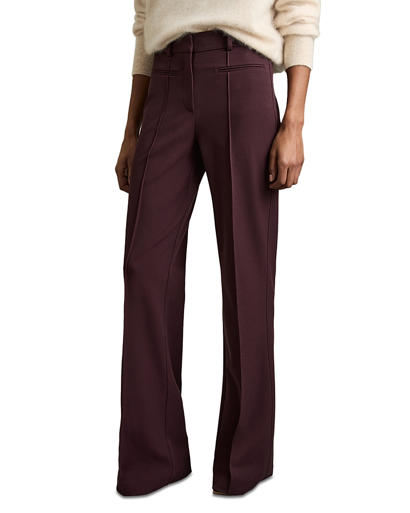 Reiss Womens Claude Pinched-seam Flared-leg High-rise Stretch-woven Trousers Burgundy In Burgundy