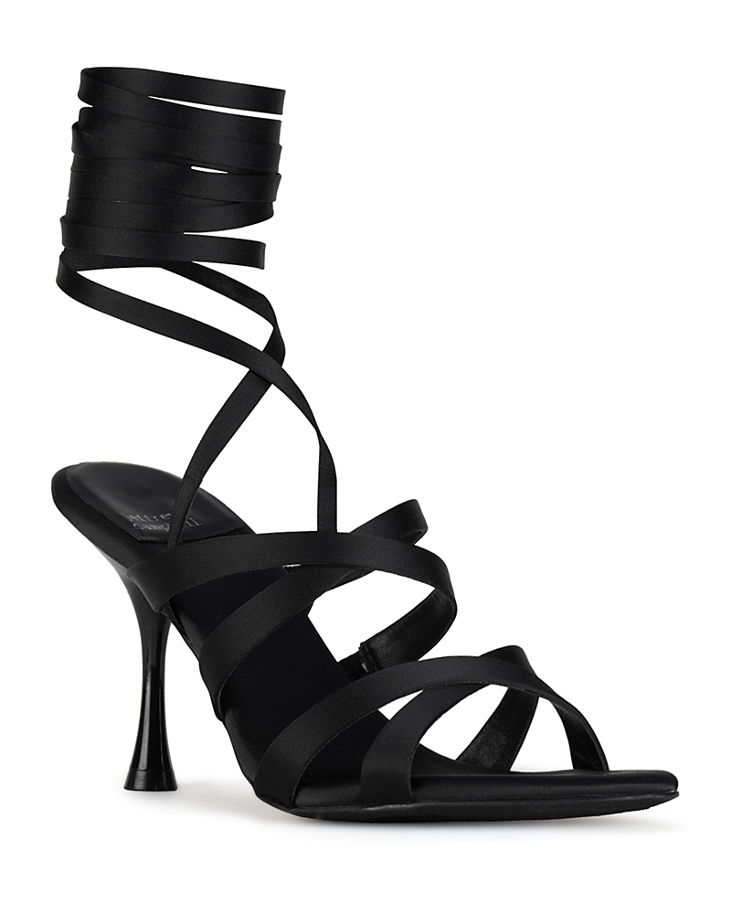 Jeffrey Campbell Obsessed Ankle Wrap Sandal In Black Satin