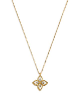 Roberto Coin - 18K Yellow Gold Venetian Princess Mother of Pearl & Diamond Flower Pendant Necklace, 16-17"