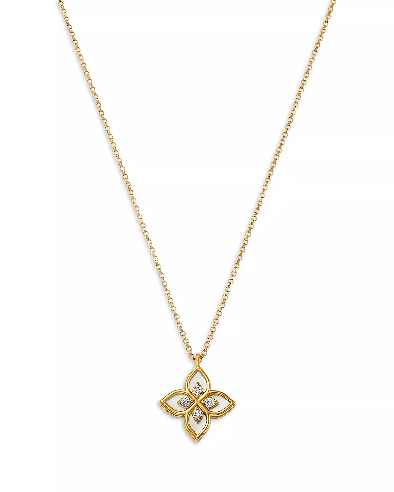 Roberto Coin 18K Yellow Gold Venetian Princess Mother of Pearl & Diamond Flower Pendant Necklace, 16