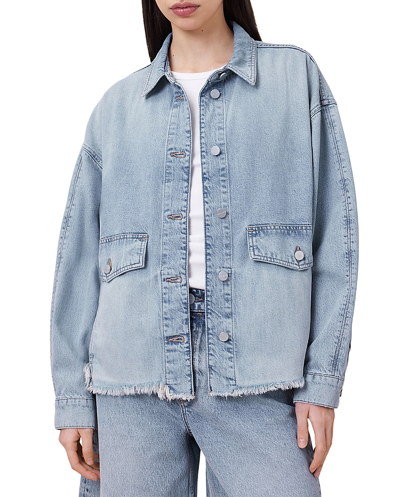 Allsaints Womens Light Indigo Hettie Oversized Denim Jacket Xs In Light Indigo