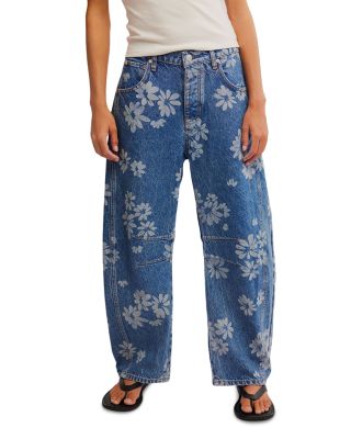 Free People - Good Luck Printed Barrel Leg Jeans Laser Daisy