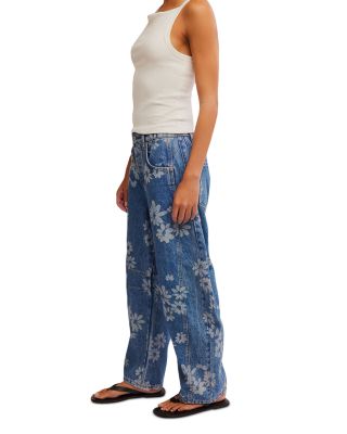 Good Luck Printed Barrel Leg Jeans Laser Daisy