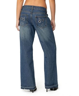 Davis Grommet Low Rise Jeans in Blue Wash