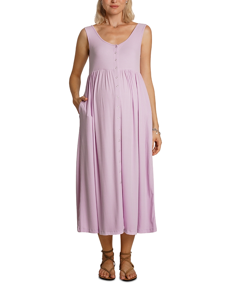 Nom Maternity Ribbed Modal Henley Dress In Lavender
