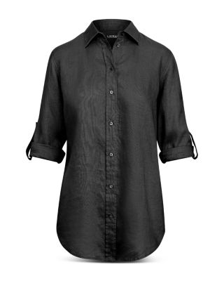 Linen Long Sleeve Collared Button Down Shirt, Regular & Petite