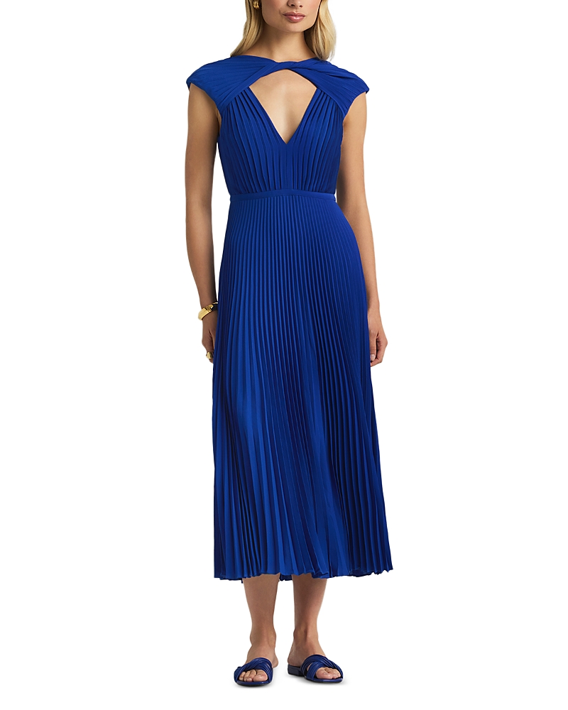 St John Pleated Midi Dress In Sapphire