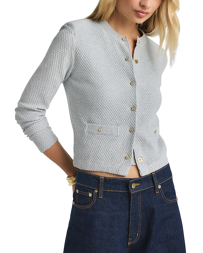 St John Metallic Button Cardigan In Mist