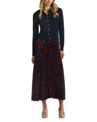 St. John - Floral Print Pleated Skirt