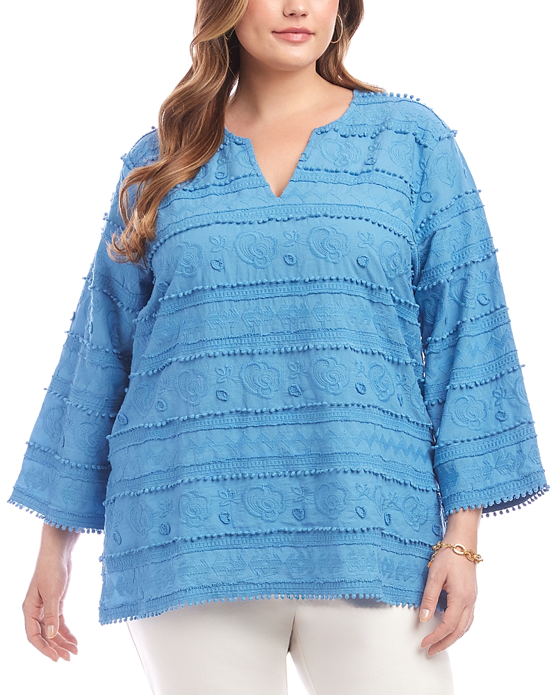 Karen Kane Embroidered Circle Trim Tunic Top In Blue