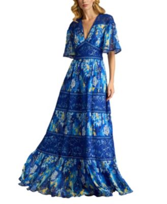 Cyra Floral Pleated Chiffon Gown