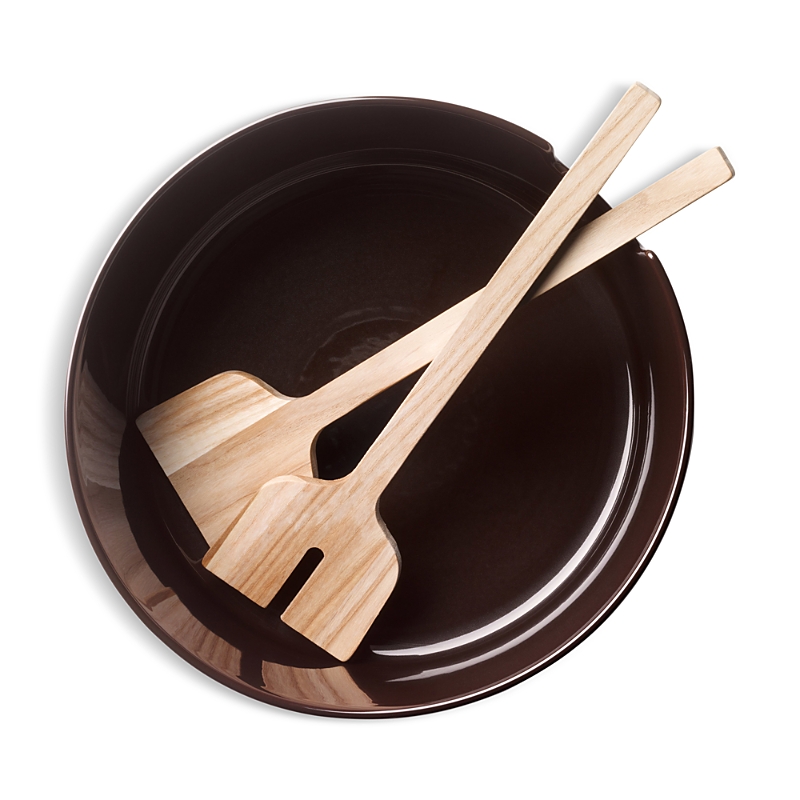 Lsa Collective Salad Glass Bowl With Wooden Servers In Brown