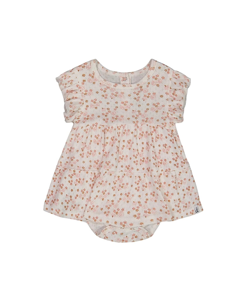 Deux Par Deux Girls' Organic Cotton Pointelle Romper Printed - Baby In White With Pink Flowers