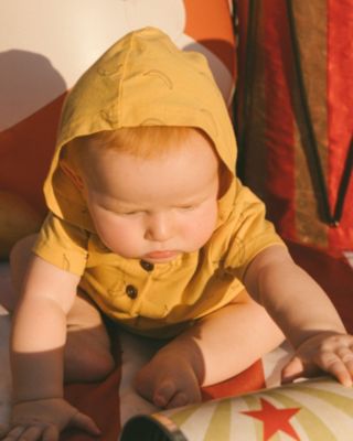 Boys' Printed Organic Cotton Hooded Romper - Baby