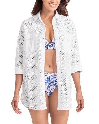 Eyelet Boyfriend Shirt Swim Cover-Up & Eyelet Swim Cover-Up Shorts
