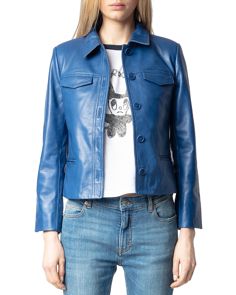 Zadig & Voltaire Womens Surf Liam Regular-fit Leather Jacket In Surf