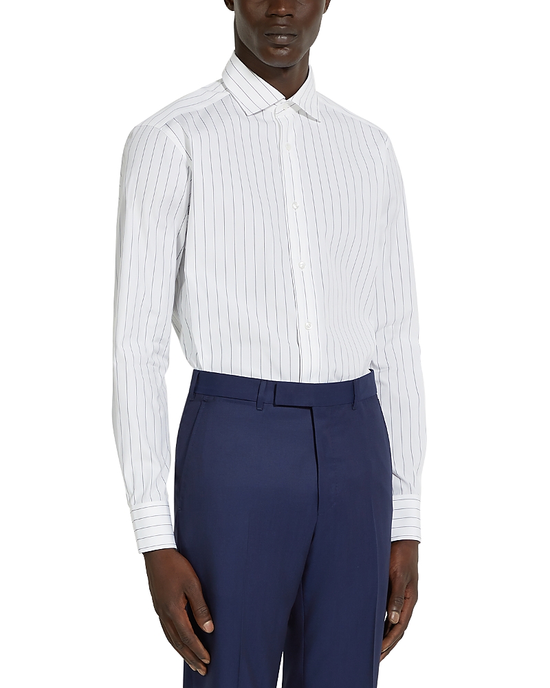 Shop Zegna Centoventimila Button Front Shirt In White/navy Blue