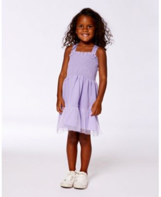 Girls' Smocked Organic Cotton Dress with Mesh Frill - Big Kid
