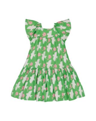 Deux par Deux - Girls' Printed Bird Dress with Flounce Sleeves - Big Kid