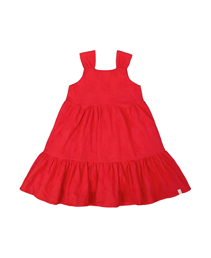Deux Par Deux Girls' Multi-tiered Eyelet Dress - Little Kid In Red