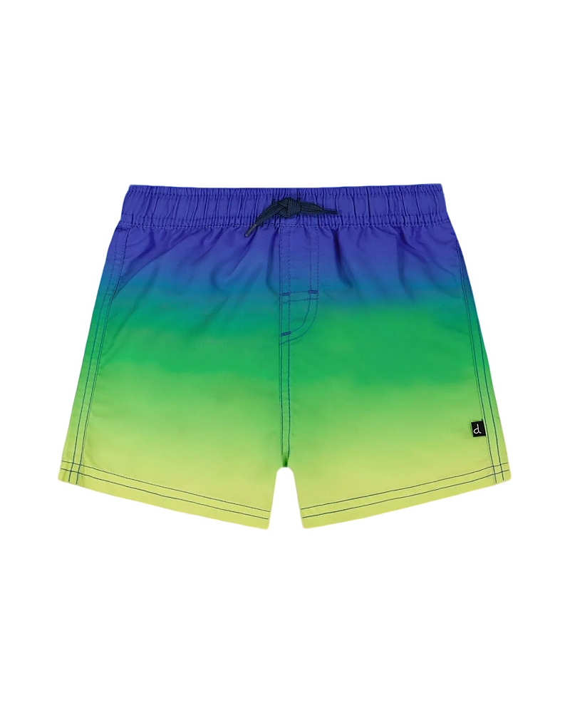 Deux Par Deux Boys' Swim Trunks - Baby In Blue/green/and Lime Gradient