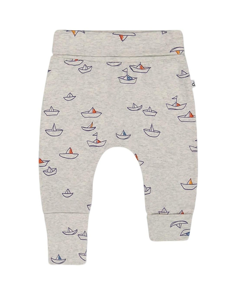 Deux Par Deux Boys' Printed Organic Cotton Evolutive Pant - Baby In Heather Grey With Little Paper Boat