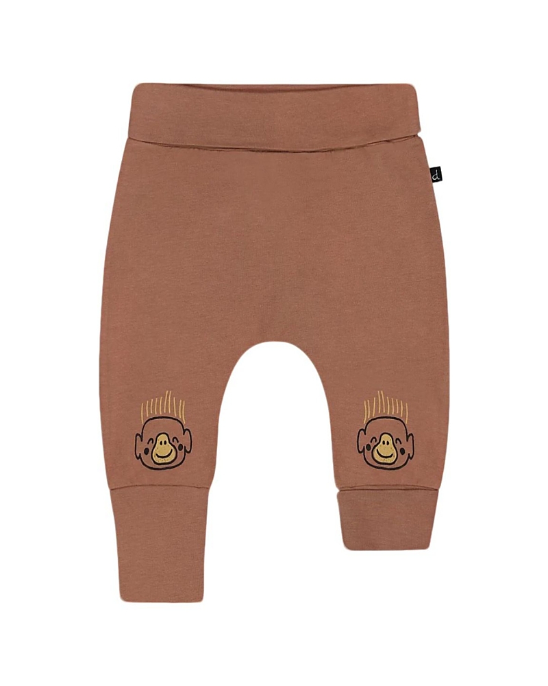 Deux Par Deux Boys' Printed Organic Cotton Evolutive Pant - Baby In Brown And Monkeys