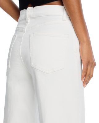 Le Palazzo Wide Leg Crop Raw Fray Jeans in Au Natural