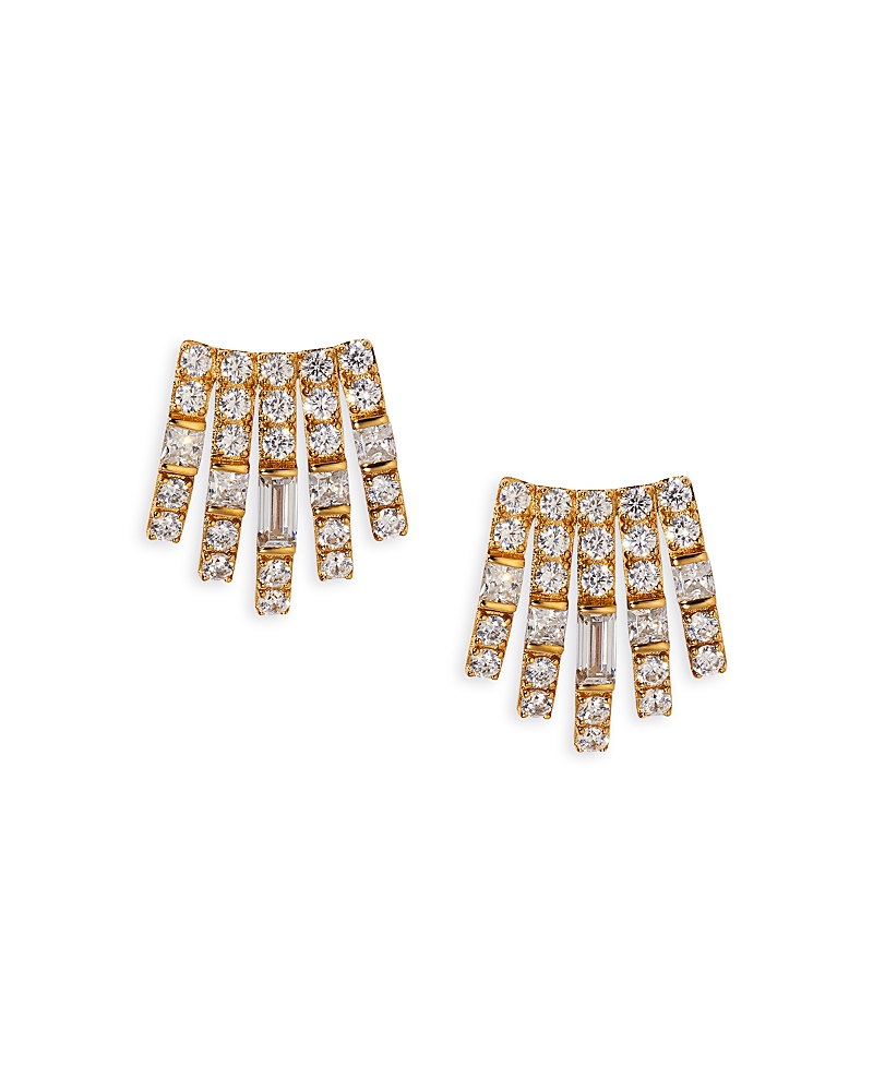NADRI CUBIC ZIRCONIA MULTI ROW STUD EARRINGS IN 18K GOLD PLATED