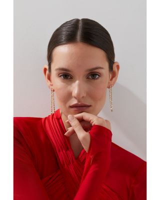 Cubic Zirconia Double Row Linear Drop Earrings in 18K Gold Plated